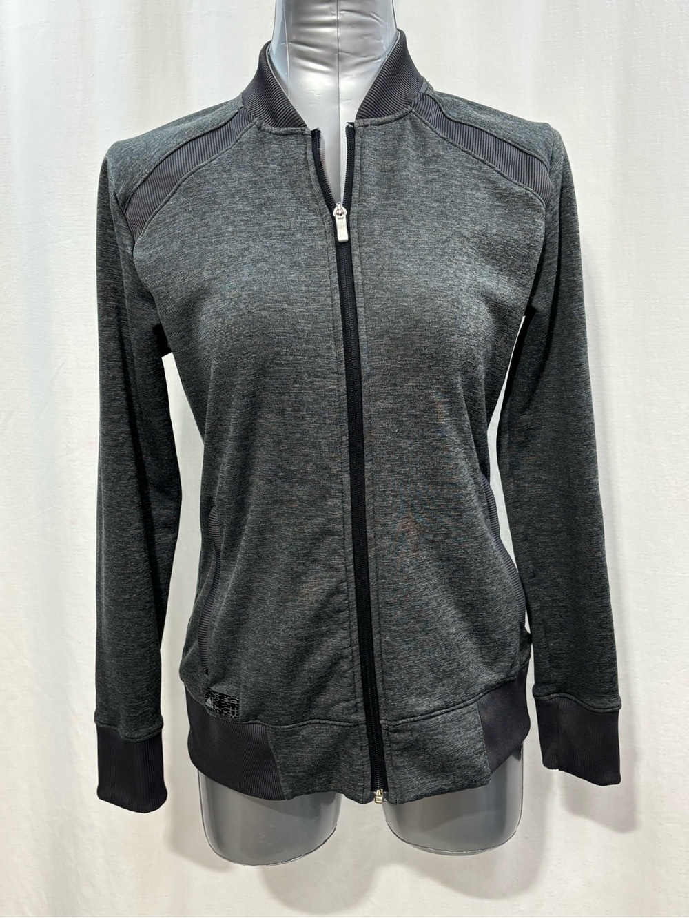 Adidas Charcoal Grey Women's Zip-Front Jacket LG active casual travel stretch395